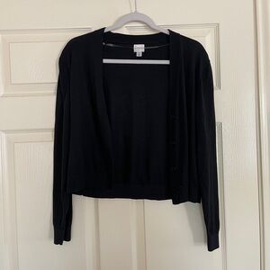 a new day Black Cropped V-Neck Button Cardigan